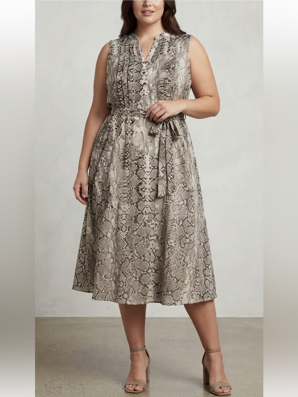 Sleeveless Brown Tones Snake-Print Midi Dress by Nanette Lepore • Size 16 • NWT
